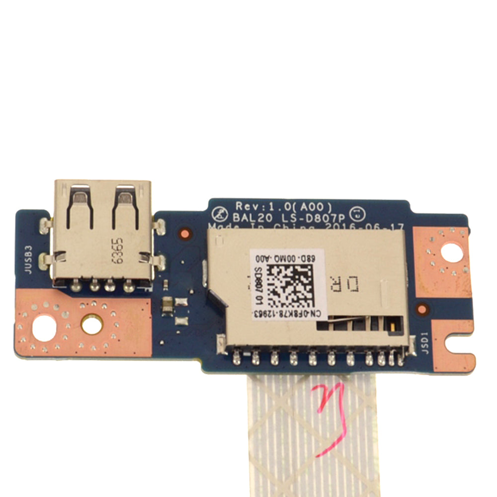 Laptop USB / SD Card Reader IO Circuit Board With Cable For DELL Inspiron 15 5565 0F8K78 F8K78 LS-D807P BAL20 New