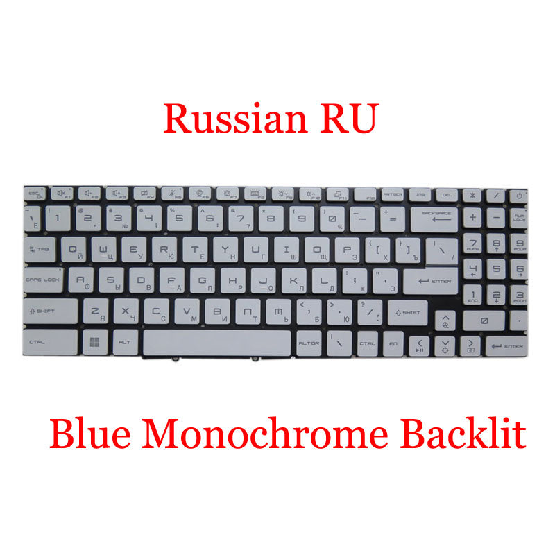 White Laptop Blue Monochrome Backlit Keyboard For MSI Crosshair 15-B12U Series Crosshair 15 B12U B12UGSZ B12UGZ B12UEZ Russian RU Without Frame New